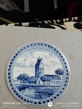 Blue and White Delft-Style Round Ceramic Trivet